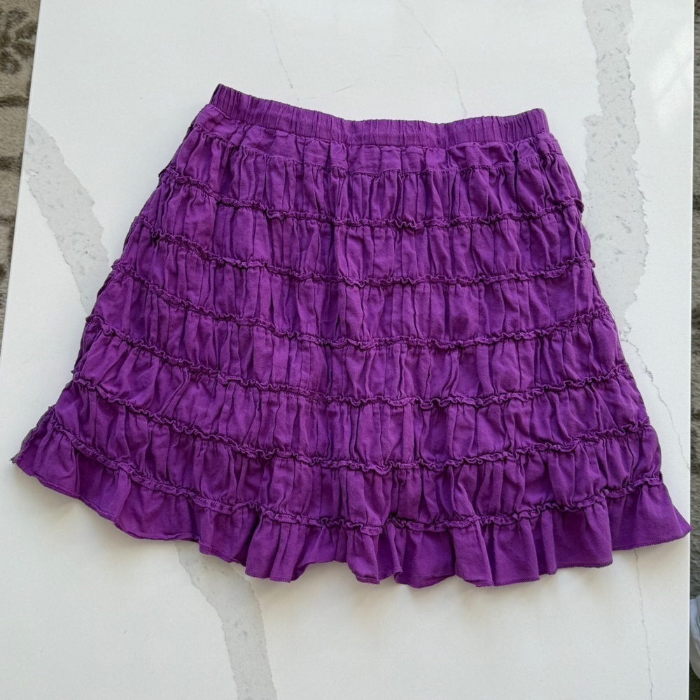 Lands End Girls Tiered Ruffle Cotton Skirt Purple